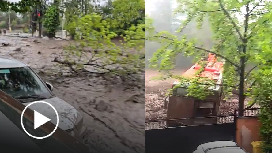 Lluvias provocan aluvión en Las Condes: registros captan a vehículos siendo arrastrados por el agua