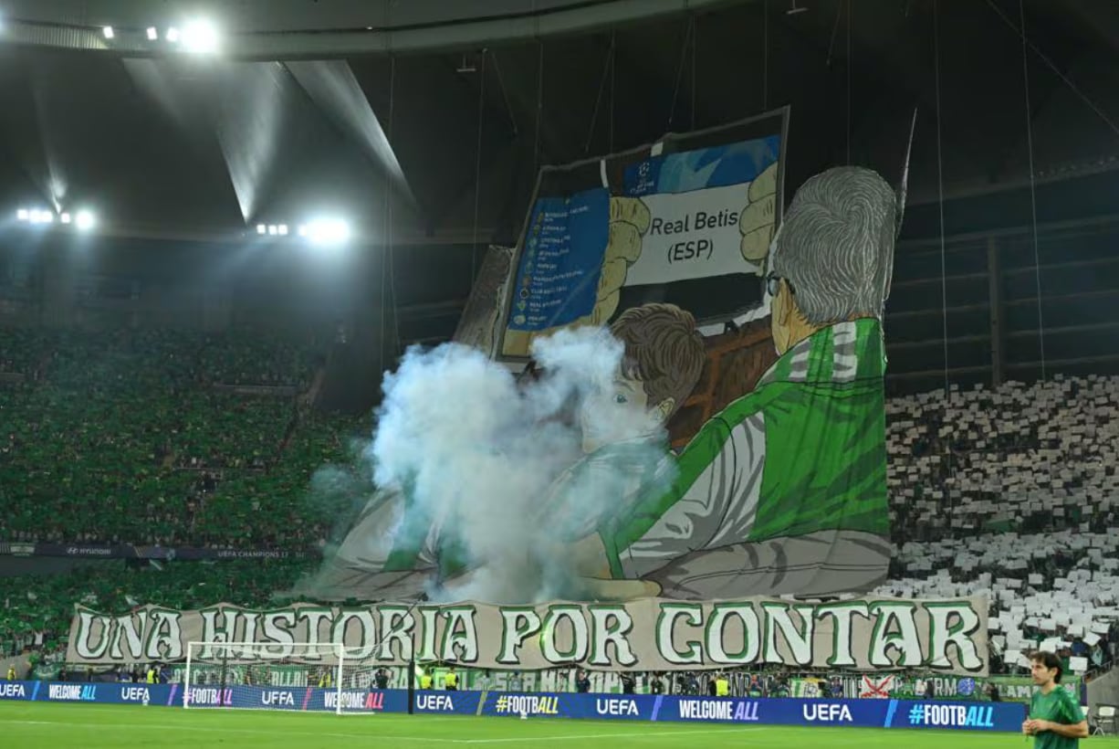 El tifo desplegado por la hinchada del Betis. Foto: UEFA