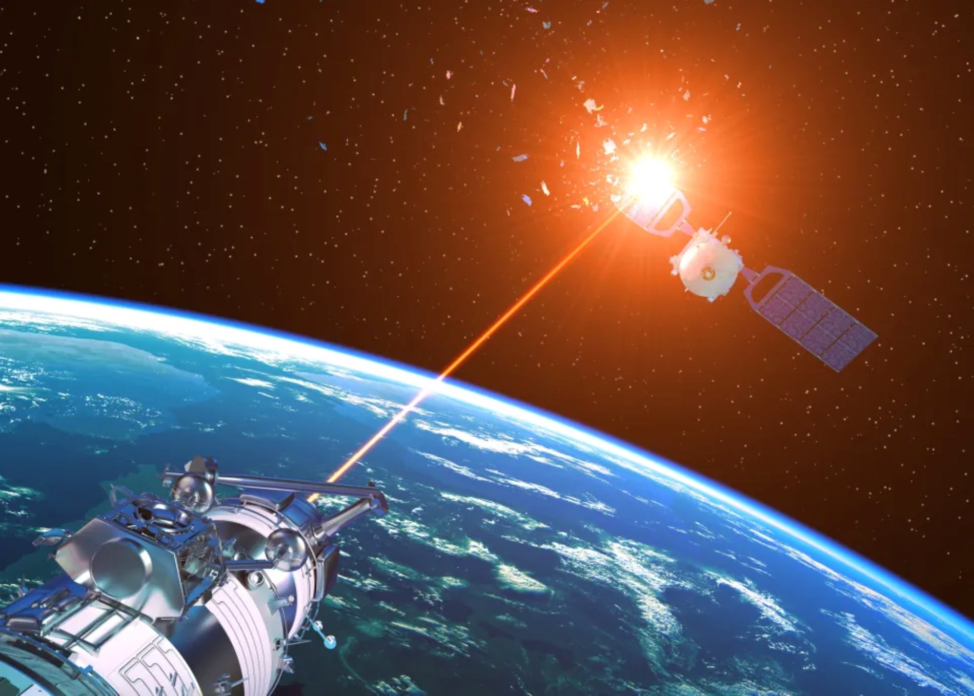Imagen de la NASA de un láser impactando contra un satélite.