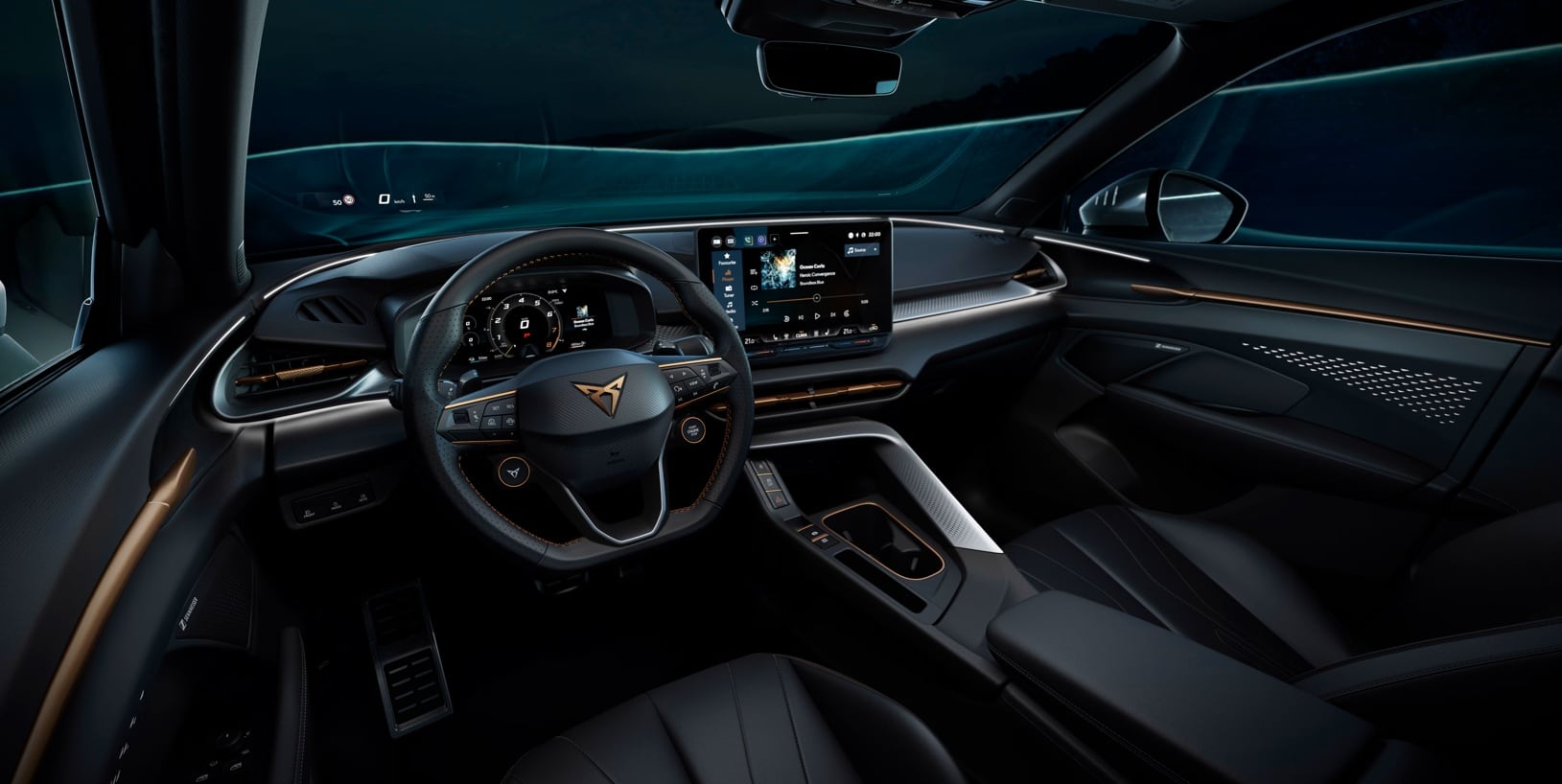 El interior del nuevo Terramar replica lo visto en los otros modelos y con el sello de Cupra, con mezcla de materiales y un diseño futurista.