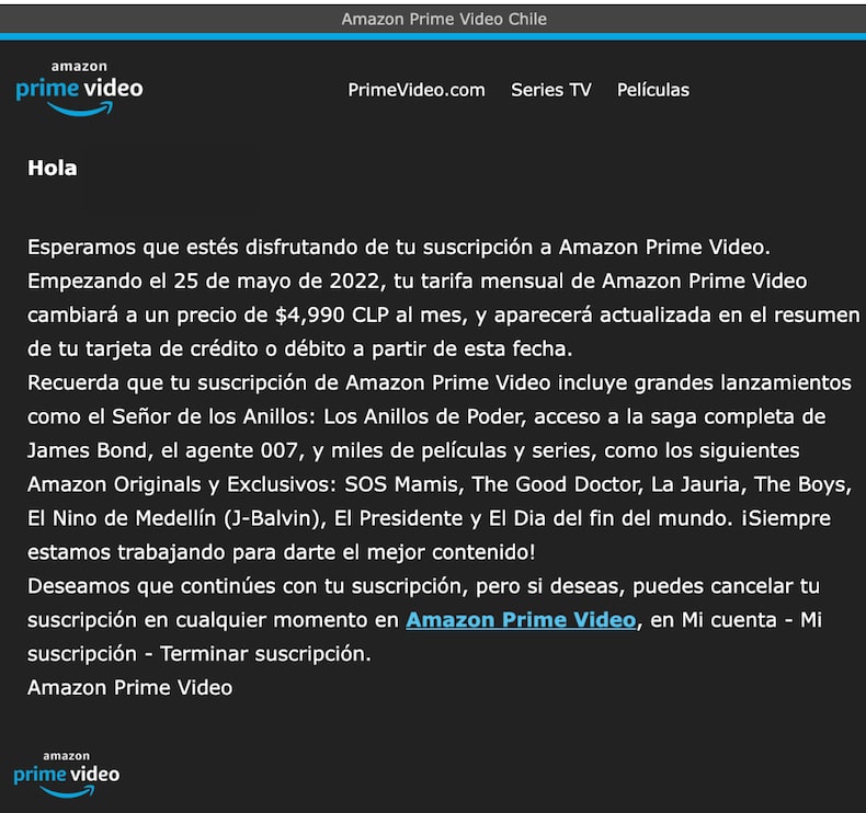 Amazon subira el precio de la suscripcion a Prime Video en Chile La Tercera