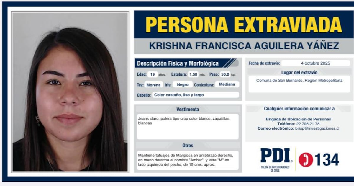 PDI continúa búsqueda en San Bernardo de joven de 19 años que lleva diez días desaparecida