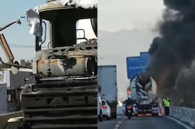 Camión se incendia en plena autopista en La Cisterna: habría fallado el motor