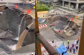 Captan el momento en que un enorme socavón destruye una calle en Tailandia