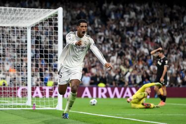 Bellingham celebra la primera conquista del Real Madrid sobre Juventus.