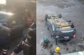 Vehículo termina volcado en el lecho del río Mapocho durante  accidente de tránsito en Santiago