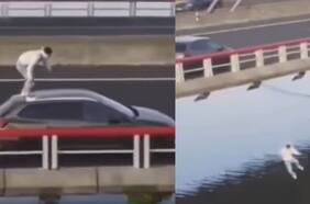 Video viral: joven se lanza al agua desde el techo de un auto andando