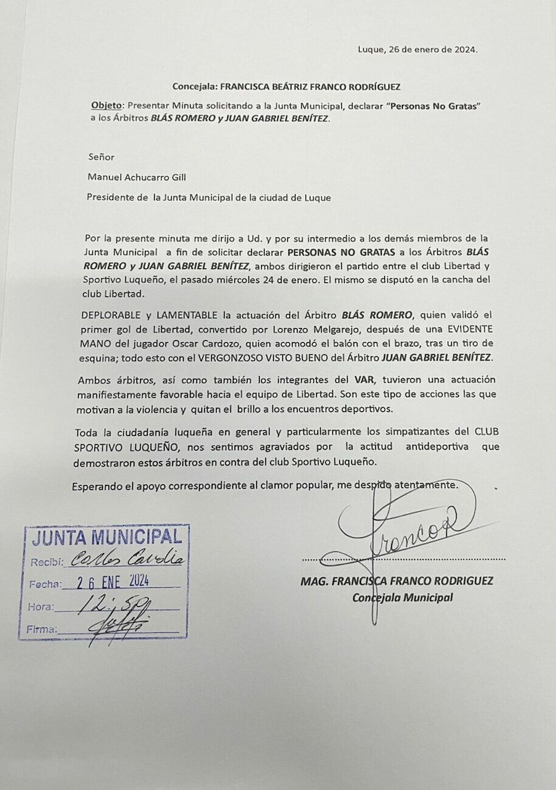 The letter with which the arbitrators were asked to veto.