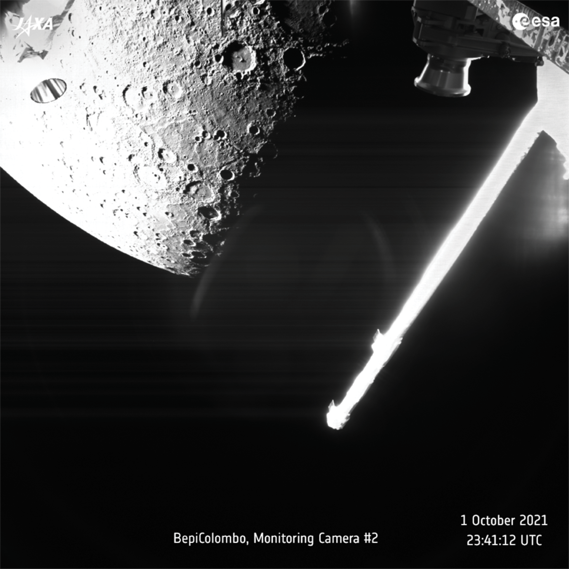 Imagen de Mercurio tomada desde la sonda BepiColombo. Imagen: ESA.