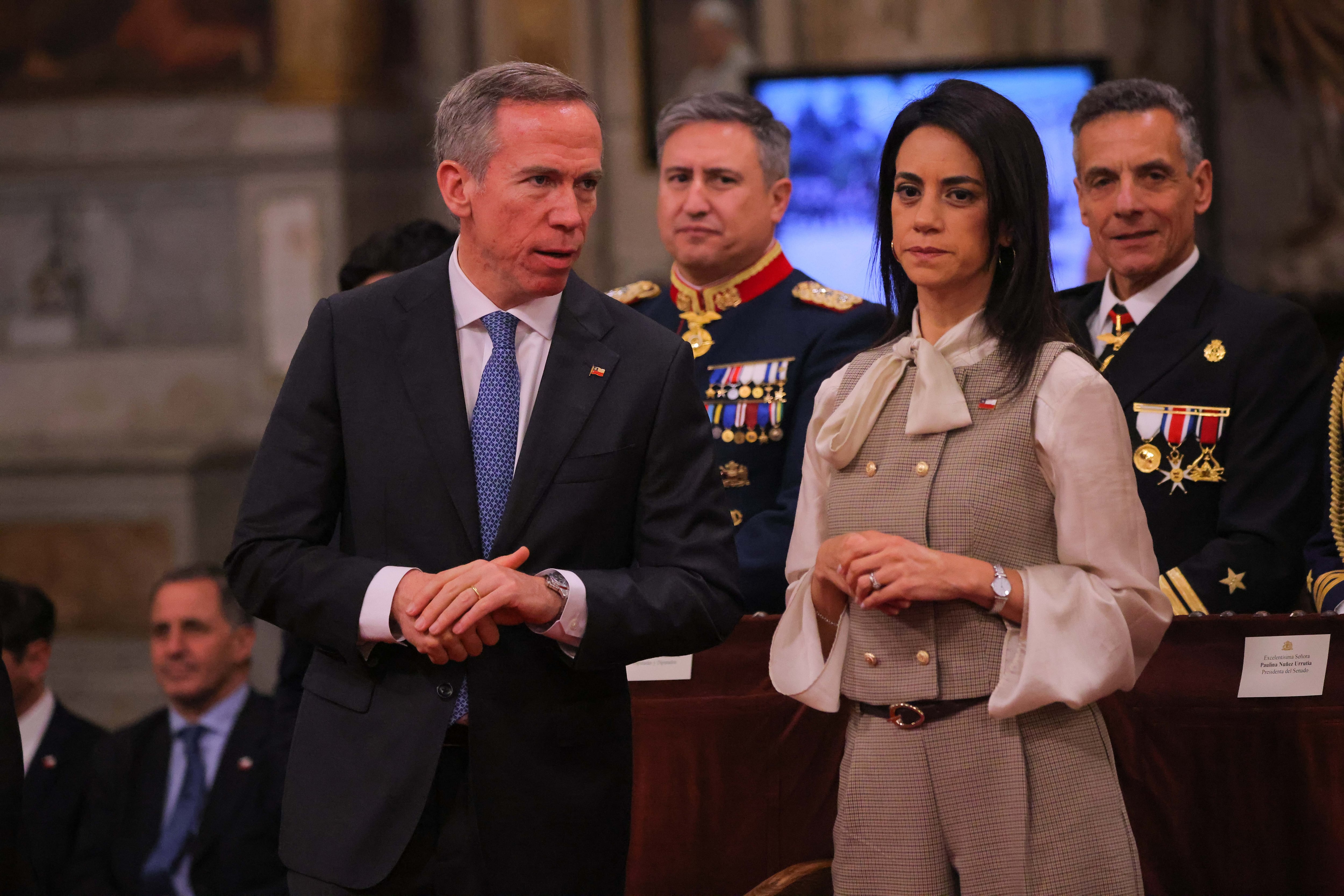 El presidente de la Cámara de Diputadas y Diputados, Jorge Alessandri, y la presidenta del Senado, Paulina Núñez.