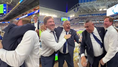 Un desahogo entre lágrimas: el abrazo de Chiqui Tapia y Alejandro Domínguez tras el gol de la clasificación de Argentina