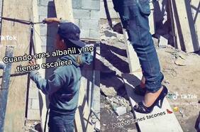 La comentada “estrategia” de un albañil para construir una pared sin subirse a una escalera