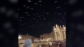 Decenas de aves blancas vuelan sobre la Plaza de San Pedro durante el funeral del Papa Francisco