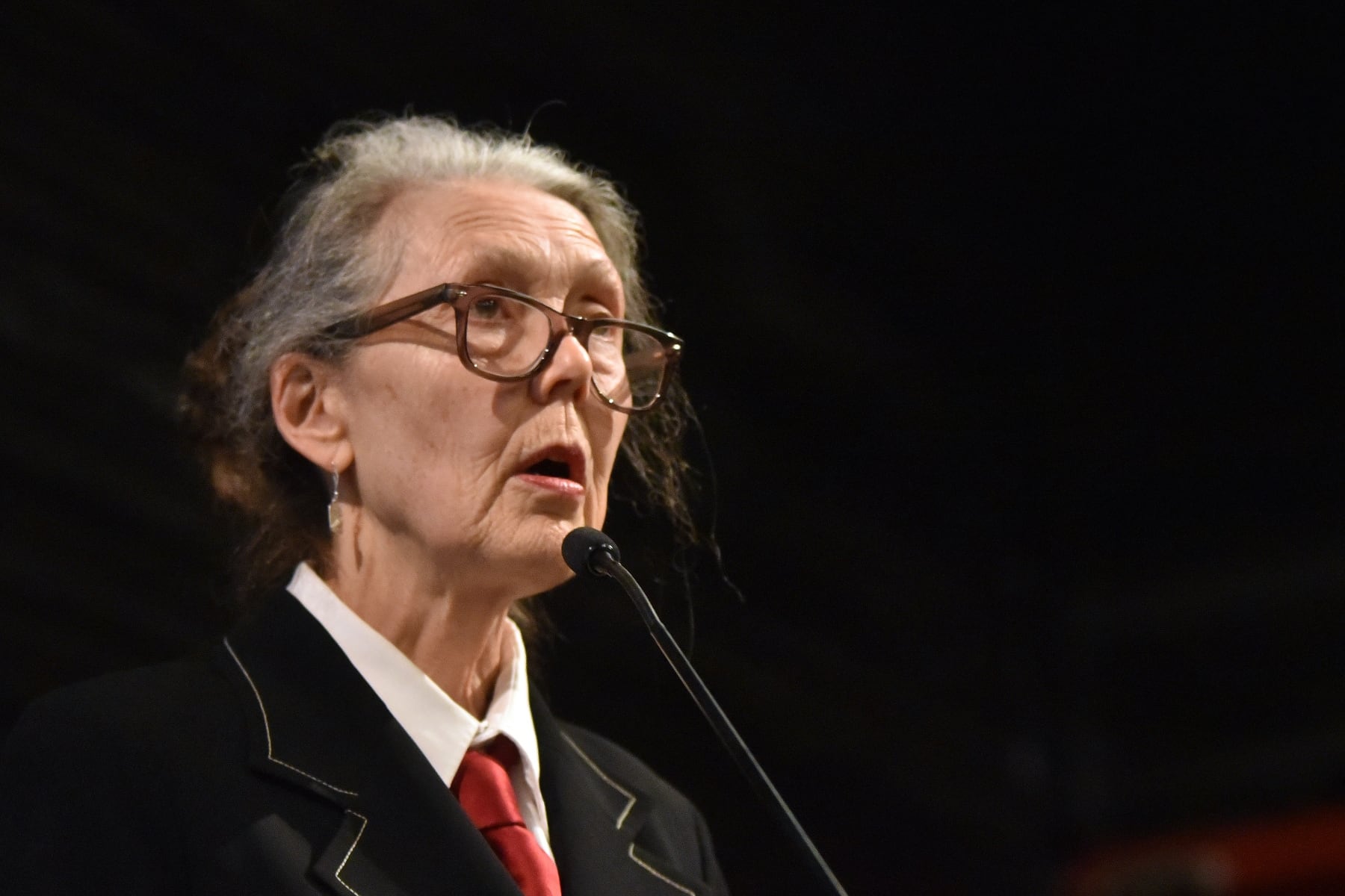 Anne Carson durante su visita a Chile en 2018. Foto cortesía UDP.