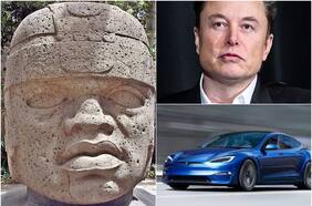 Una cabeza olmeca aplasta un Tesla y se vuelve viral: la obra de arte mexicana que busca “trolear a Elon Musk”