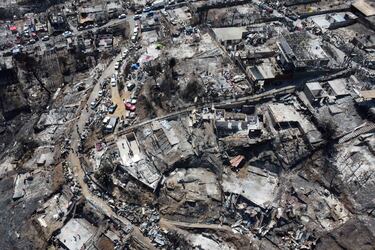 Viña del Mar, 5 de febrero de 2024.
Vista aérea de los daños que causó el devastador incendio en el sector alto de la Ciudad Jardín.