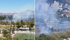 Bomberos combate incendio forestal cerca del Parque de los Reyes en Santiago