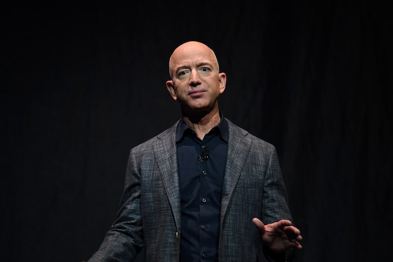 FILE PHOTO: Amazon founder Jeff Bezos speaks at an event about Blue Origin's space exploration plans in Washington