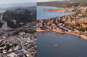 Dron muestra el antes y el después tras los megaincendios en Penco