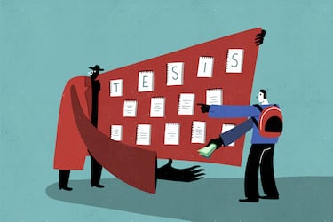 Ilustración sobre venta de tesis