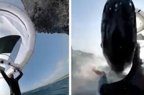 Skysurfista graba el momento justo en el que es impactado por una ballena