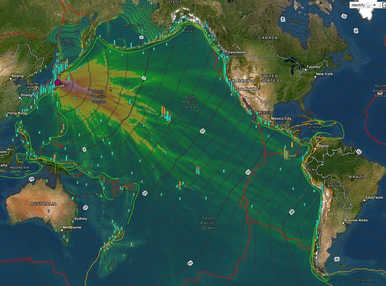 What was the devastating tsunami that crossed the Pacific Ocean after the Great Japan Earthquake?