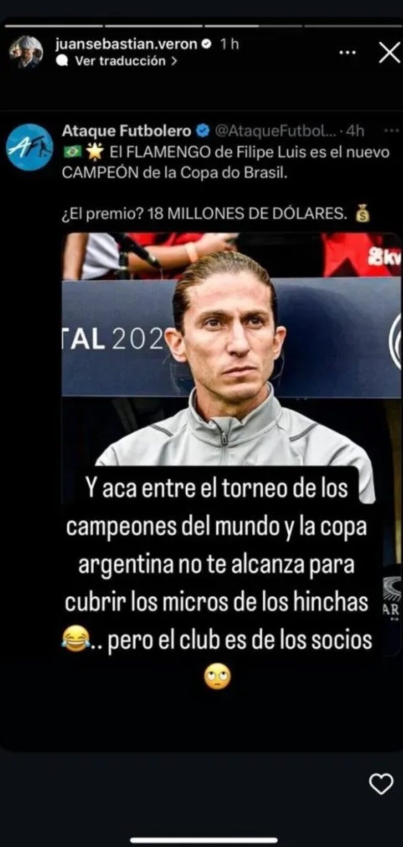 Message from Verón on the difference between prices.