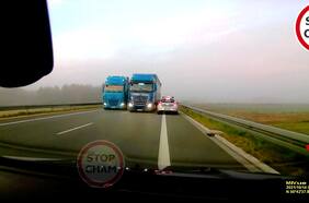 Adelanta con tráfico de frente en día de neblina... y quien venía por el otro carril era la policía