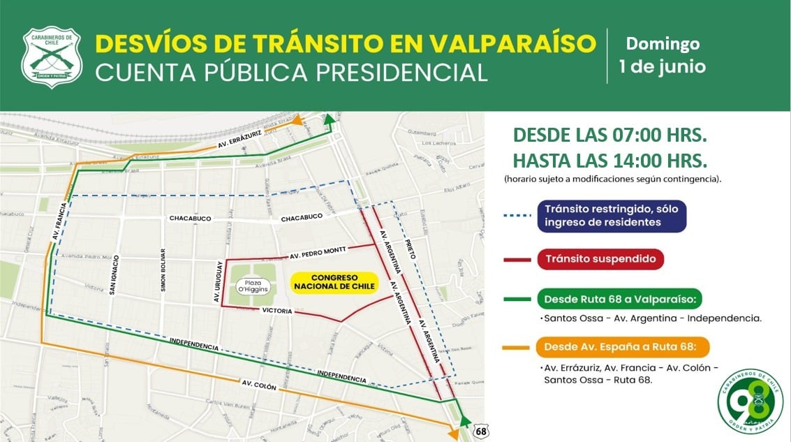 Estos serán los desvíos y cortes de tránsito en Valparaíso por la Cuenta Pública 2025 del Presidente Gabriel Boric.