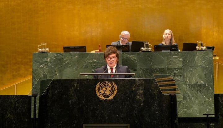 El presidente de Argentina, Javier Milei, en su intervención ante la ONU el miércoles 23 de septiembre. Foto: Argentina.gob.ar.