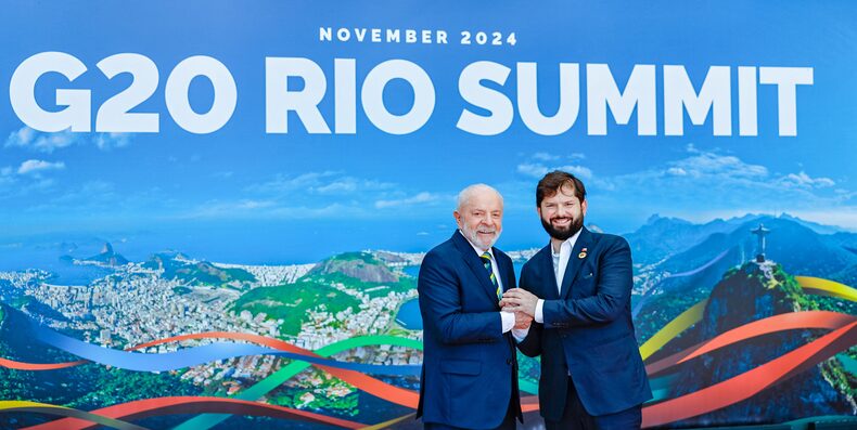 Brazil's President Lula greets Chile's President Gabriel Boric at the G20 summit in Rio de Janeiro