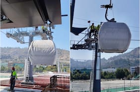 Instalan y prueban la primera cabina del Teleférico Bicentenario, proyecto que conectará Huechuraba y Providencia