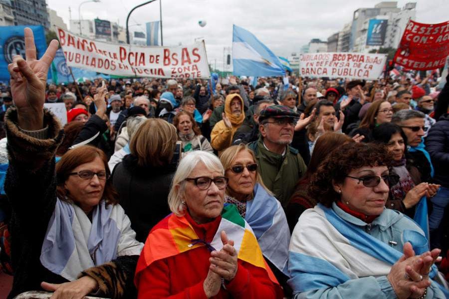 Demonstrators attend a protest against the President Macri's government agreement with the IMF in Buenos Aires