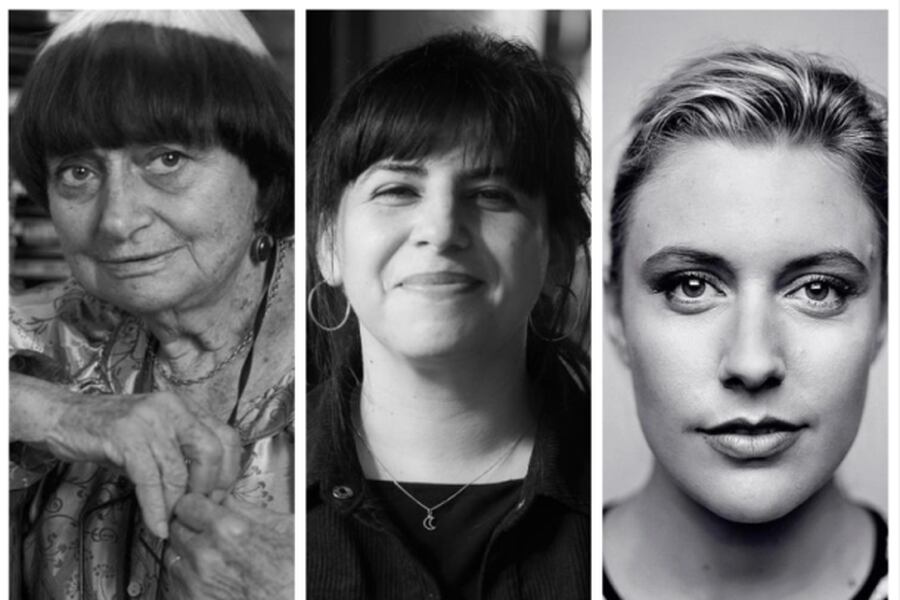 Cine hecho por mujeres. De izquierda a derecha: Agnès Varda, Claudia Huaiquimilla y Greta Gerwig.