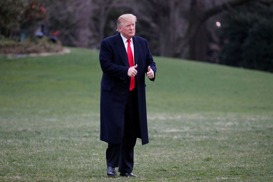 U.S. President Trump reacts returning to White House after Attorney General Barr reported to congress on the report of Special Counsel Mueller in Washington