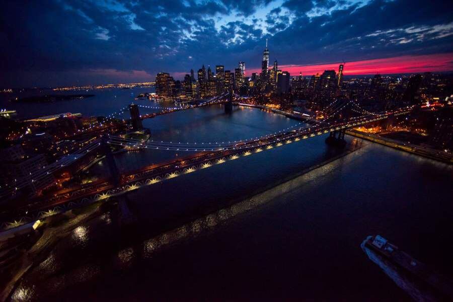 Aerial Views Of Manhattan At Dusk As U.S. Stocks Fall With Treasuries Amidst Euro Stalls On Greece Talks