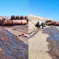 Camión con ácido sulfúrico vuelca en carretera de Antofagasta: conductor murió tras el accidente