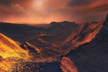 Artist's impression of the surface of a super-Earth orbiting B