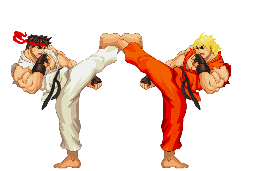 Драки на двоих. Стрит Файтер Кен против Рю. Драка персонажей. Street Fighter удар